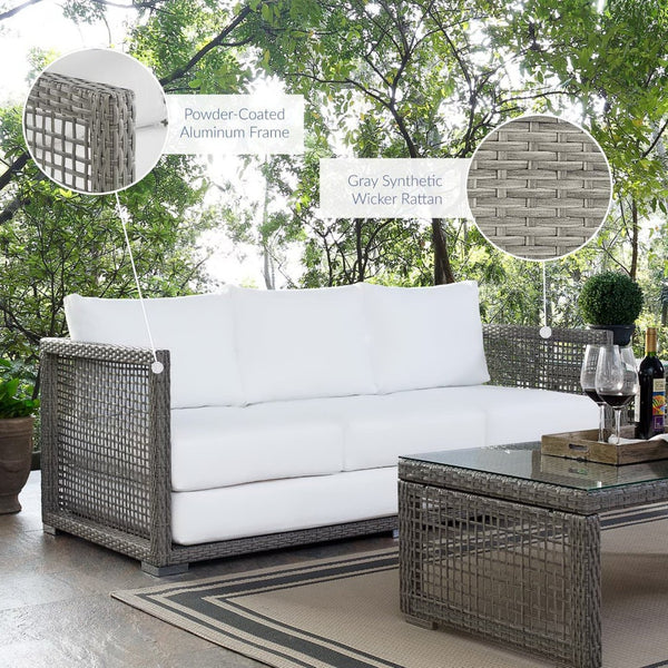 Modway Furniture Aura Outdoor Patio Wicker Rattan Sofa - Stylish, Durable Seating for Ultimate Outdoor Comfort Gray White EEI-2923-GRY-WHI