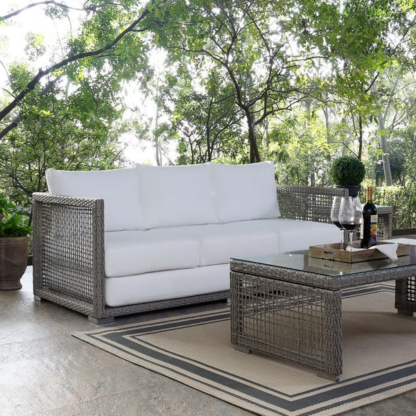Modway Furniture Aura Outdoor Patio Wicker Rattan Sofa - Stylish, Durable Seating for Ultimate Outdoor Comfort Gray White EEI-2923-GRY-WHI