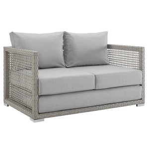 Modway Furniture Aura Outdoor Patio Wicker Rattan Loveseat - Weather-Resistant Comfort for Your Backyard Oasis Gray Gray EEI-2924-GRY-GRY
