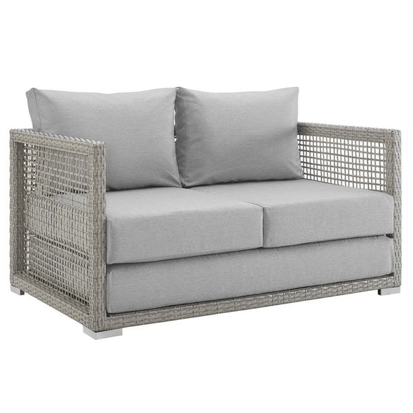 Modway Furniture Aura Outdoor Patio Wicker Rattan Loveseat - Weather-Resistant Comfort for Your Backyard Oasis Gray Gray EEI-2924-GRY-GRY