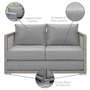 Modway Furniture Aura Outdoor Patio Wicker Rattan Loveseat - Weather-Resistant Comfort for Your Backyard Oasis Gray Gray EEI-2924-GRY-GRY