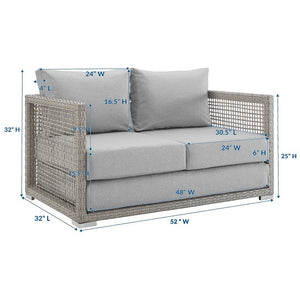 Modway Furniture Aura Outdoor Patio Wicker Rattan Loveseat - Weather-Resistant Comfort for Your Backyard Oasis Gray Gray EEI-2924-GRY-GRY