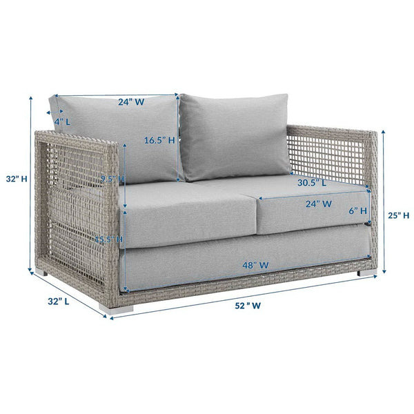 Modway Furniture Aura Outdoor Patio Wicker Rattan Loveseat - Weather-Resistant Comfort for Your Backyard Oasis Gray Gray EEI-2924-GRY-GRY