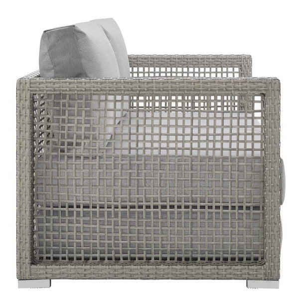 Modway Furniture Aura Outdoor Patio Wicker Rattan Loveseat - Weather-Resistant Comfort for Your Backyard Oasis Gray Gray EEI-2924-GRY-GRY