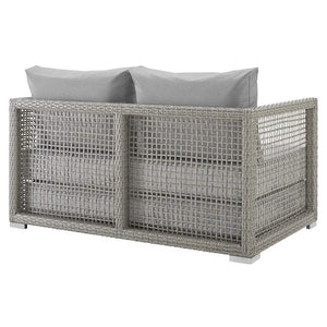 Modway Furniture Aura Outdoor Patio Wicker Rattan Loveseat - Weather-Resistant Comfort for Your Backyard Oasis Gray Gray EEI-2924-GRY-GRY