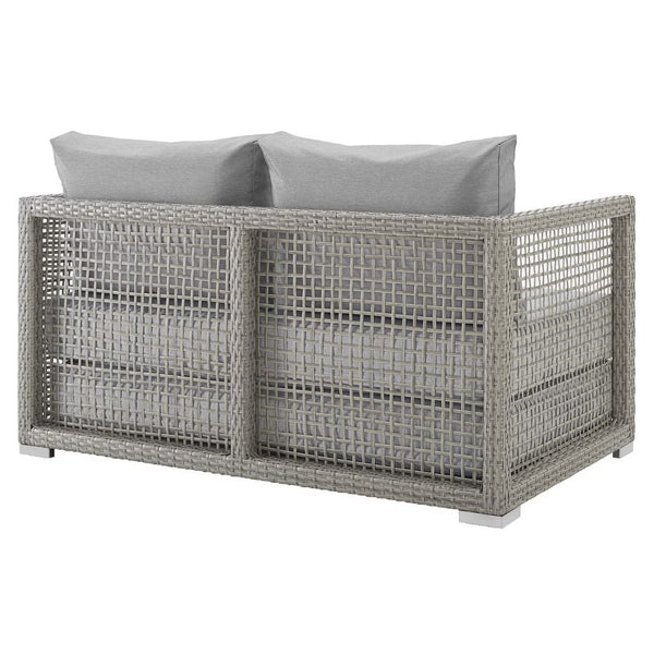 Modway Furniture Aura Outdoor Patio Wicker Rattan Loveseat - Weather-Resistant Comfort for Your Backyard Oasis Gray Gray EEI-2924-GRY-GRY