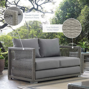 Modway Furniture Aura Outdoor Patio Wicker Rattan Loveseat - Weather-Resistant Comfort for Your Backyard Oasis Gray Gray EEI-2924-GRY-GRY
