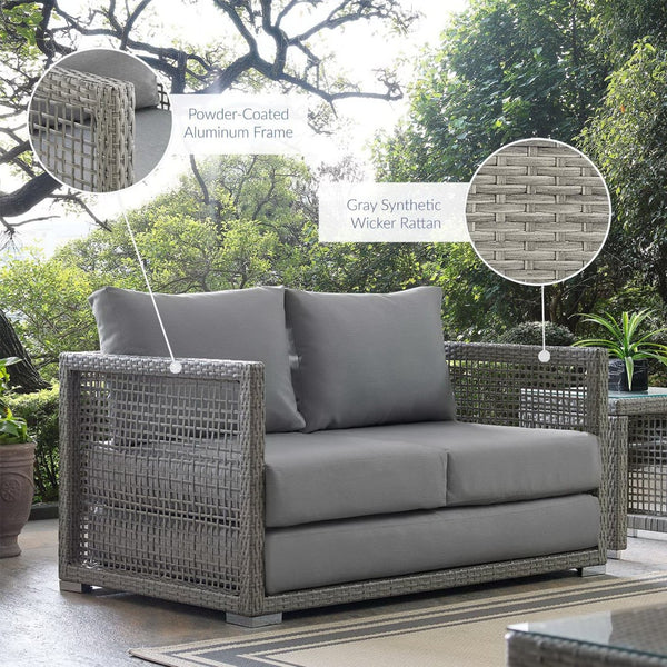 Modway Furniture Aura Outdoor Patio Wicker Rattan Loveseat - Weather-Resistant Comfort for Your Backyard Oasis Gray Gray EEI-2924-GRY-GRY