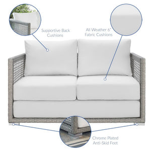 Modway Furniture Aura Outdoor Patio Wicker Rattan Loveseat - Weather-Resistant Comfort for Your Backyard Oasis Gray White EEI-2924-GRY-WHI