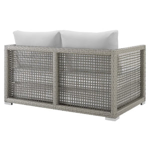 Modway Furniture Aura Outdoor Patio Wicker Rattan Loveseat - Weather-Resistant Comfort for Your Backyard Oasis Gray White EEI-2924-GRY-WHI