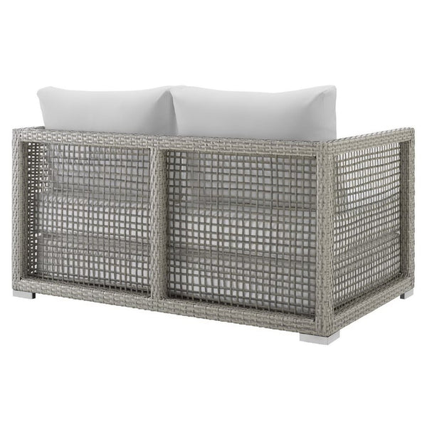Modway Furniture Aura Outdoor Patio Wicker Rattan Loveseat - Weather-Resistant Comfort for Your Backyard Oasis Gray White EEI-2924-GRY-WHI