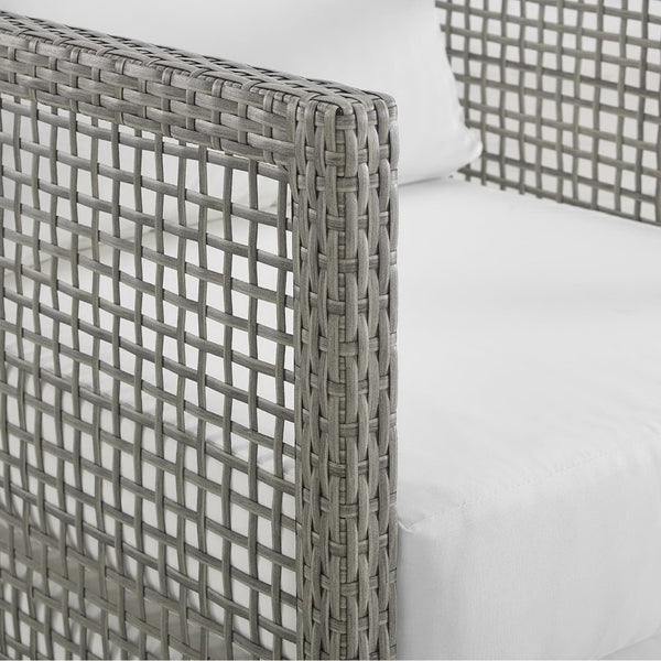 Modway Furniture Aura Outdoor Patio Wicker Rattan Loveseat - Weather-Resistant Comfort for Your Backyard Oasis Gray White EEI-2924-GRY-WHI