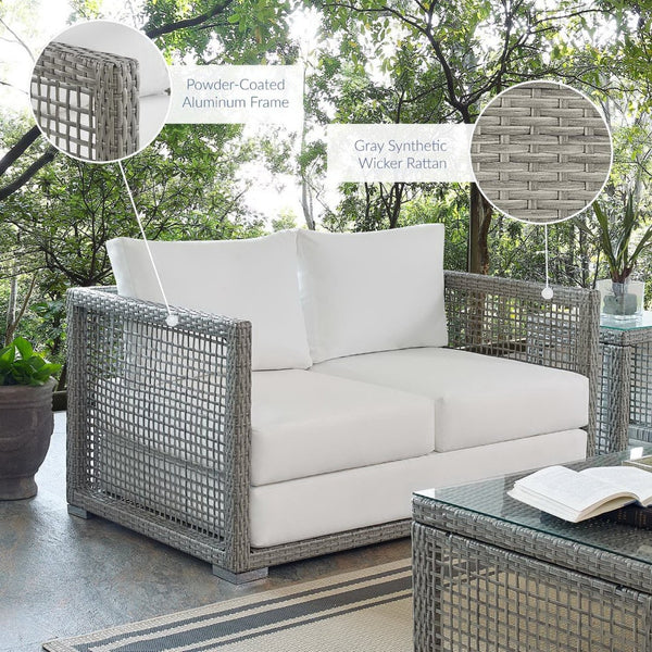 Modway Furniture Aura Outdoor Patio Wicker Rattan Loveseat - Weather-Resistant Comfort for Your Backyard Oasis Gray White EEI-2924-GRY-WHI
