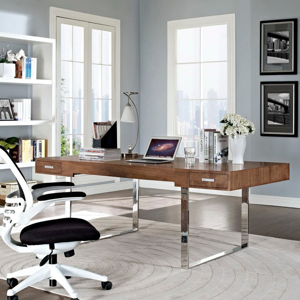 Modway Furniture Tinker Office Desk by Modway - Stylish Walnut Workspace with Ample Storage & Modern Design Elements EEI-293-WAL