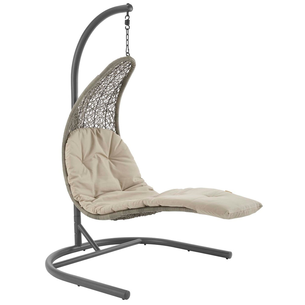 Modway Furniture Landscape Outdoor Hanging Chaise Lounge Swing Chair – Stylish, Durable, and Cozy for Relaxation Light Gray Beige EEI-2952-LGR-BEI