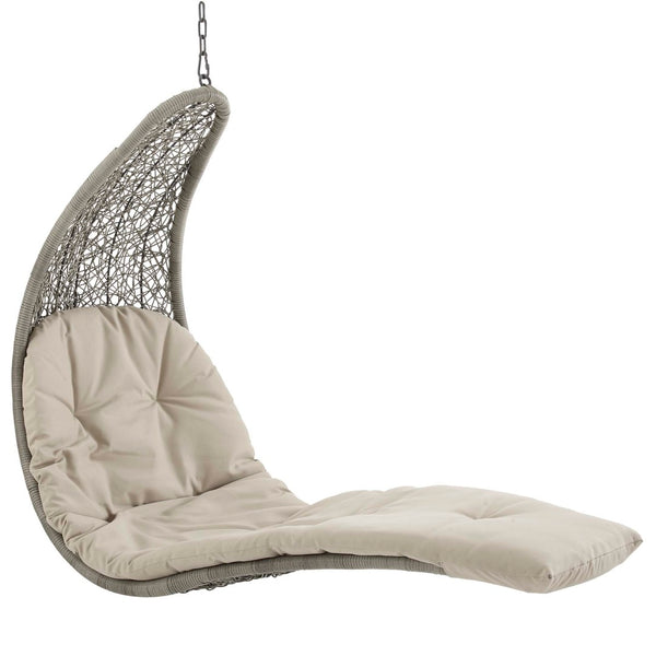 Modway Furniture Landscape Outdoor Hanging Chaise Lounge Swing Chair – Stylish, Durable, and Cozy for Relaxation Light Gray Beige EEI-2952-LGR-BEI