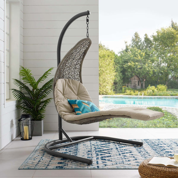 Modway Furniture Landscape Outdoor Hanging Chaise Lounge Swing Chair – Stylish, Durable, and Cozy for Relaxation Light Gray Beige EEI-2952-LGR-BEI