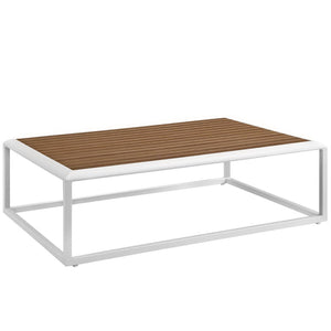 Modway Furniture Stance Outdoor Coffee Table – Modern Aluminum Design with Slatted Wood Top for Patios & Decks EEI-3021-WHI-NAT