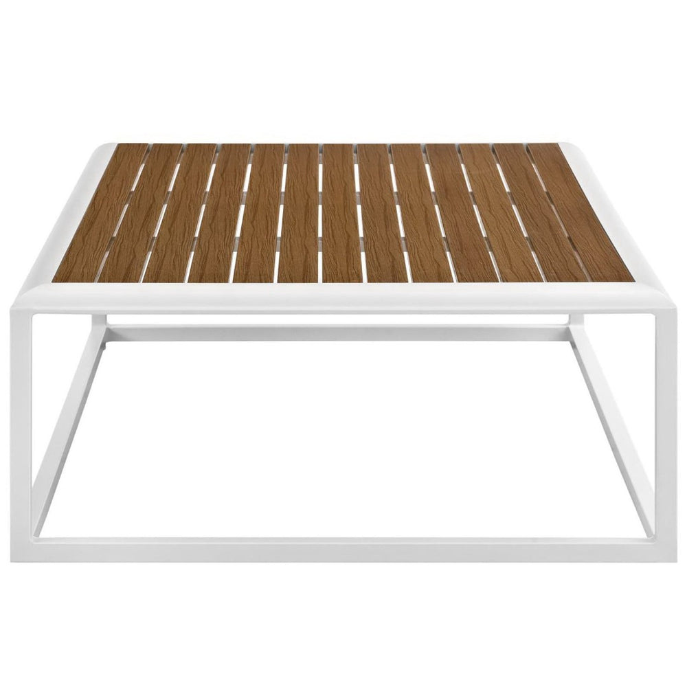 Modway Furniture Stance Outdoor Coffee Table – Modern Aluminum Design with Slatted Wood Top for Patios & Decks EEI-3021-WHI-NAT
