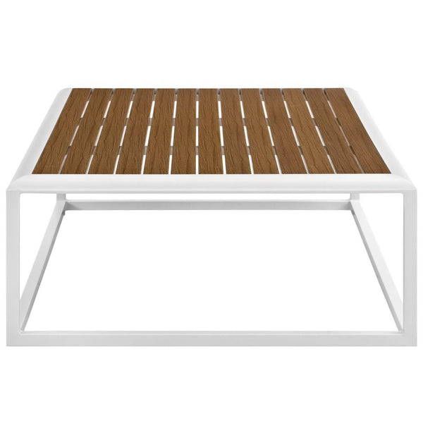 Modway Furniture Stance Outdoor Coffee Table – Modern Aluminum Design with Slatted Wood Top for Patios & Decks EEI-3021-WHI-NAT