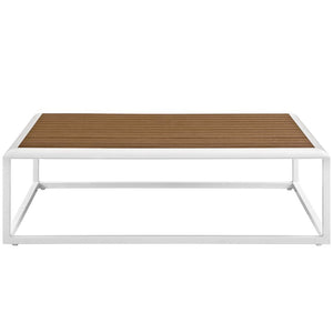 Modway Furniture Stance Outdoor Coffee Table – Modern Aluminum Design with Slatted Wood Top for Patios & Decks EEI-3021-WHI-NAT