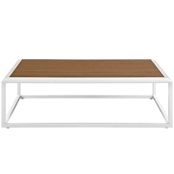 Modway Furniture Stance Outdoor Coffee Table – Modern Aluminum Design with Slatted Wood Top for Patios & Decks EEI-3021-WHI-NAT