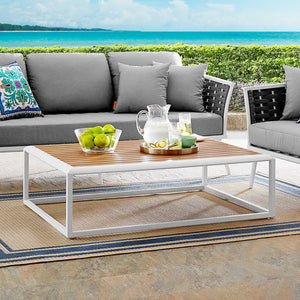 Modway Furniture Stance Outdoor Coffee Table – Modern Aluminum Design with Slatted Wood Top for Patios & Decks EEI-3021-WHI-NAT
