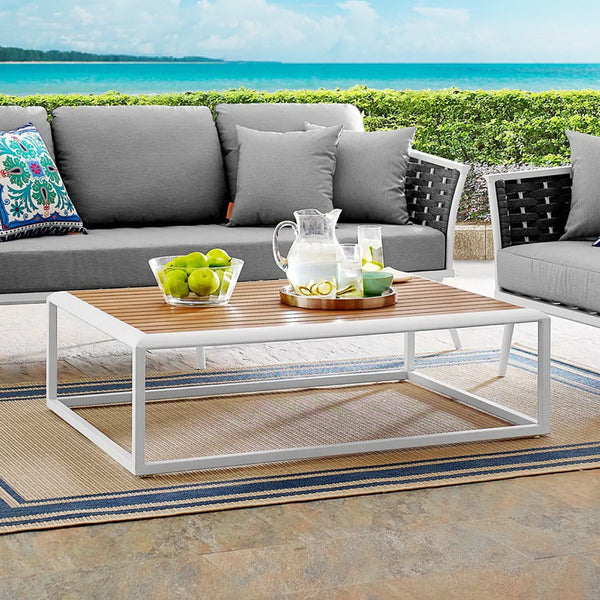 Modway Furniture Stance Outdoor Coffee Table – Modern Aluminum Design with Slatted Wood Top for Patios & Decks EEI-3021-WHI-NAT