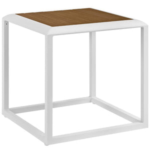 Modway Furniture Stance Outdoor Side Table - Modern Aluminum Patio Accent, Weather-Resistant, Sleek Design, Versatile EEI-3022-WHI-NAT