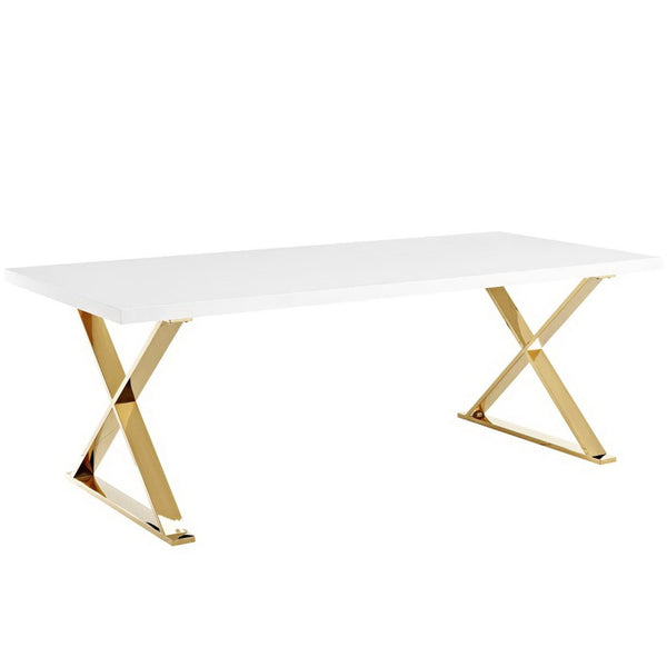 Modway Furniture Sector Dining Table by Modway - Luxurious White Gloss with Polished Gold X-Base for Modern Spaces EEI-3034-WHI