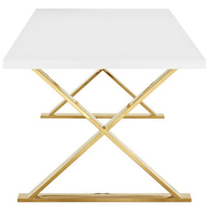 Modway Furniture Sector Dining Table by Modway - Luxurious White Gloss with Polished Gold X-Base for Modern Spaces EEI-3034-WHI