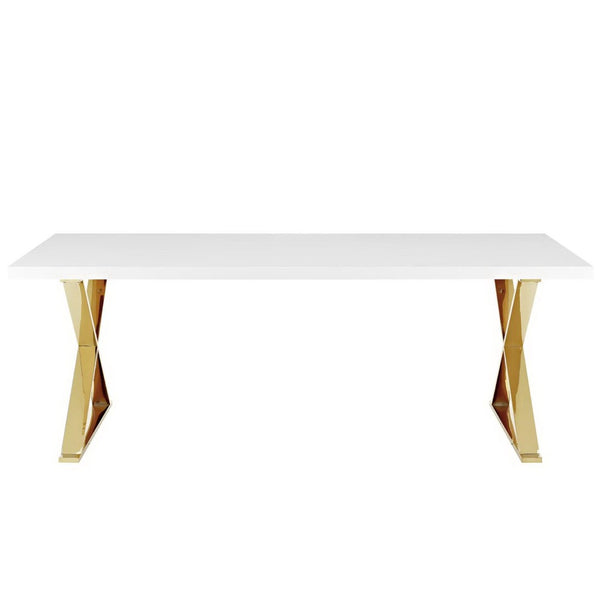 Modway Furniture Sector Dining Table by Modway - Luxurious White Gloss with Polished Gold X-Base for Modern Spaces EEI-3034-WHI