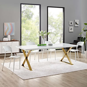 Modway Furniture Sector Dining Table by Modway - Luxurious White Gloss with Polished Gold X-Base for Modern Spaces EEI-3034-WHI