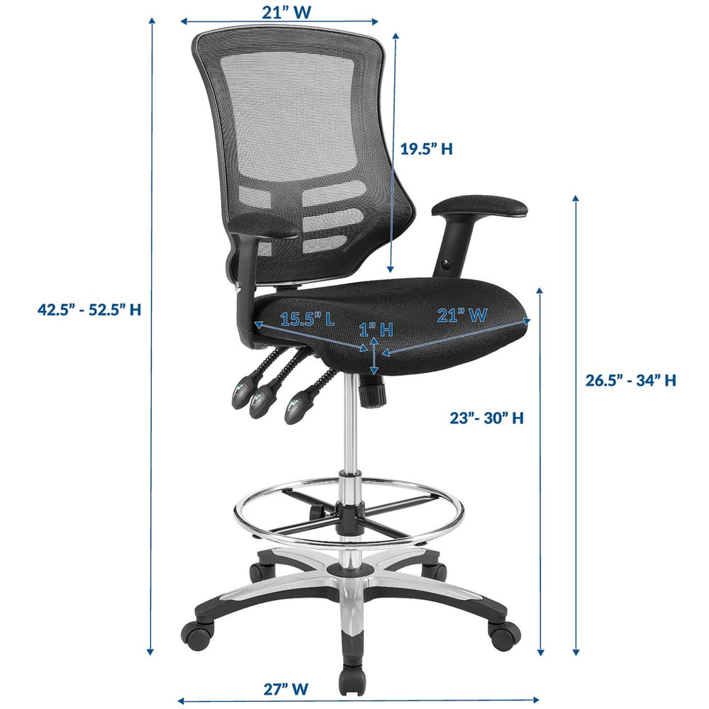Modway Furniture Calibrate Ergonomic Mesh Drafting Chair - Adjustable, Comfortable & Stylish for Tall Workspaces EEI-3043-BLK