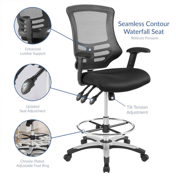 Modway Furniture Calibrate Ergonomic Mesh Drafting Chair - Adjustable, Comfortable & Stylish for Tall Workspaces EEI-3043-BLK