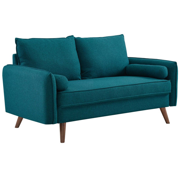 Modway Furniture Revive Upholstered Fabric Loveseat - Modern Comfort with Bolster Pillows for Cozy Living Spaces Teal EEI-3091-TEA