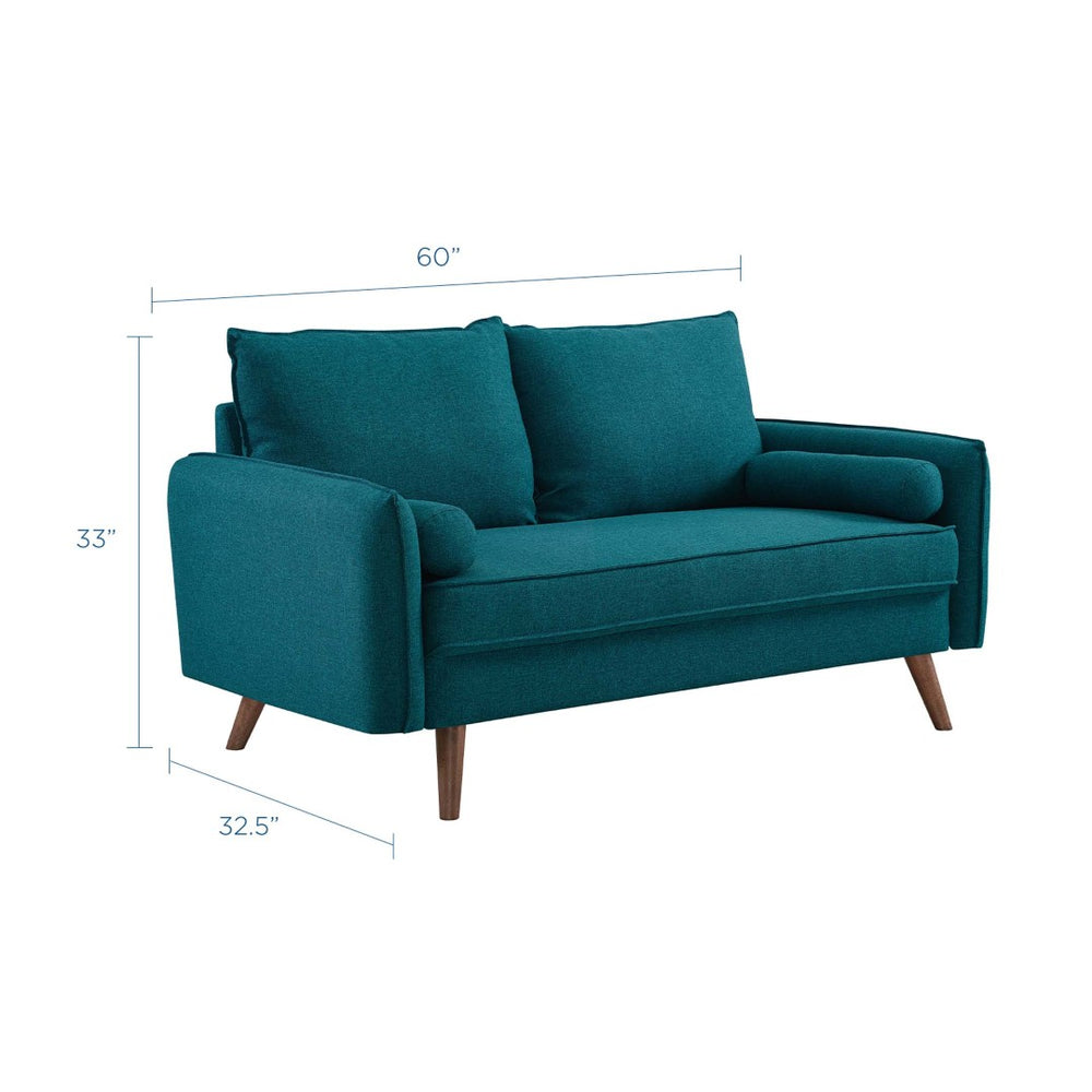Modway Furniture Revive Upholstered Fabric Loveseat - Modern Comfort with Bolster Pillows for Cozy Living Spaces Teal EEI-3091-TEA