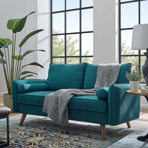 Modway Furniture Revive Upholstered Fabric Loveseat - Modern Comfort with Bolster Pillows for Cozy Living Spaces Teal EEI-3091-TEA