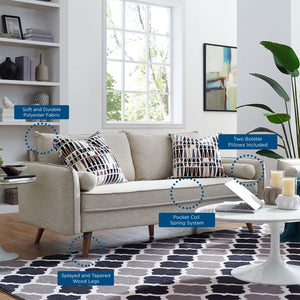 Modway Furniture Revive Upholstered Fabric Sofa - Modern Comfort with Stylish Design for Your Living Space Beige EEI-3092-BEI