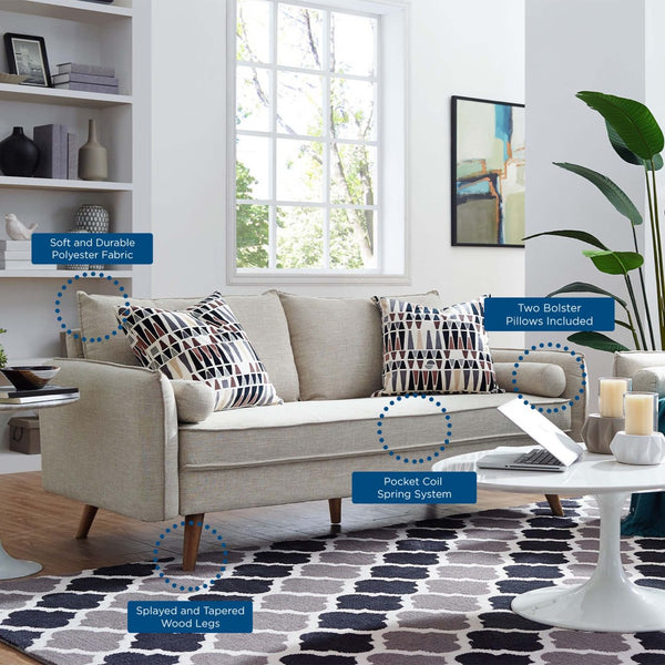 Modway Furniture Revive Upholstered Fabric Sofa - Modern Comfort with Stylish Design for Your Living Space Beige EEI-3092-BEI