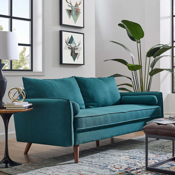 Modway Furniture Revive Upholstered Fabric Sofa - Modern Comfort with Stylish Design for Your Living Space Teal EEI-3092-TEA