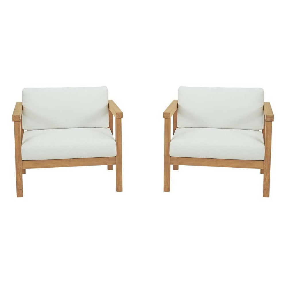 Modway Furniture Bayport 2 Piece Outdoor Teak Set with All-Weather Cushions for Stylish, Comfortable Lounging EEI-3108-NAT-WHI-SET
