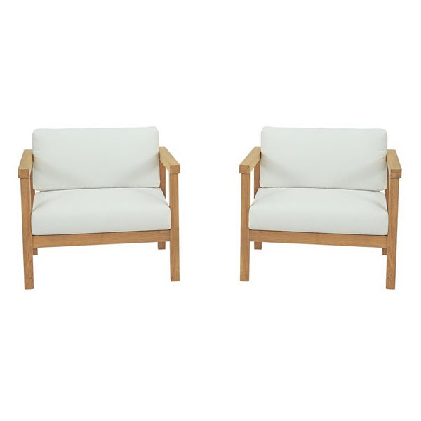Modway Furniture Bayport 2 Piece Outdoor Teak Set with All-Weather Cushions for Stylish, Comfortable Lounging EEI-3108-NAT-WHI-SET