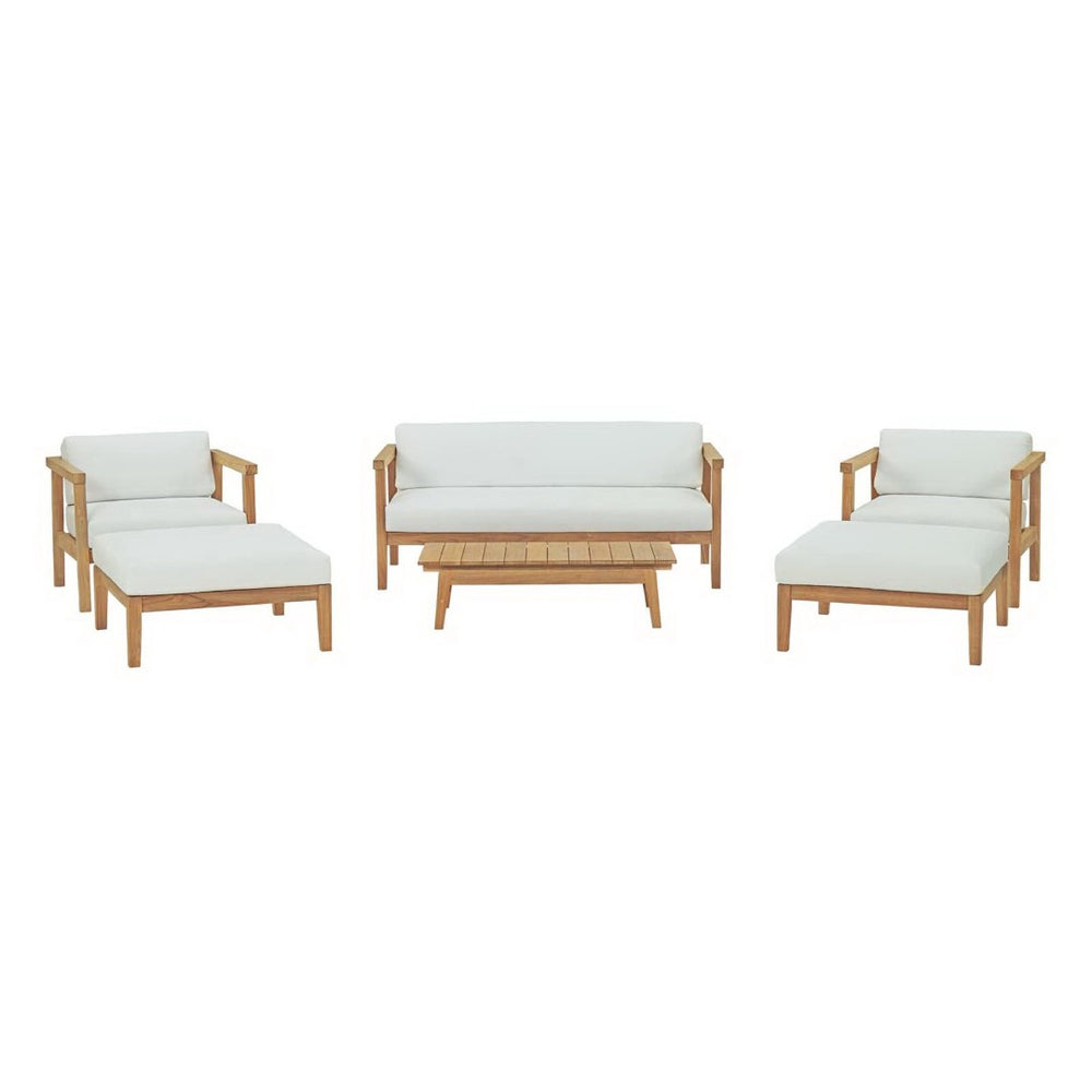 Modway Furniture Bayport 6 Piece Outdoor Teak Patio Set with Plush Cushions - Stylish, Durable, Weather-Resistant EEI-3109-NAT-WHI-SET