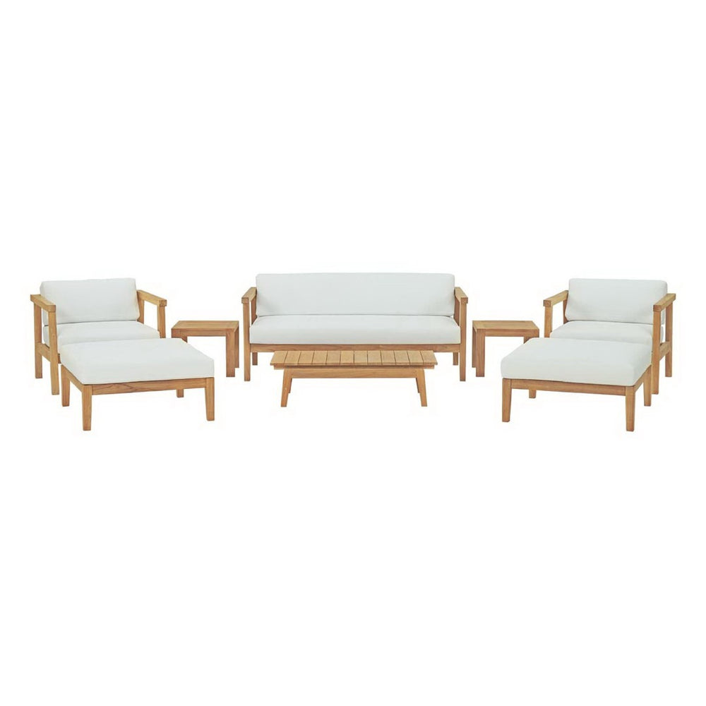 Modway Furniture Bayport 8-Piece Outdoor Teak Patio Set with Cushions - Stylish Comfort for Your Outdoor Oasis EEI-3110-NAT-WHI-SET
