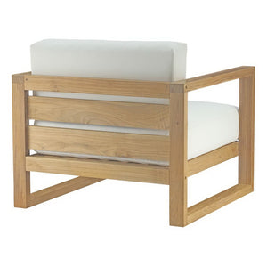 Modway Furniture Upland 3 Piece Outdoor Teak Patio Set with All-Weather Cushions – Modern Comfort for Any Space EEI-3114-NAT-WHI-SET