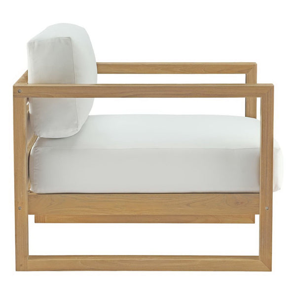 Modway Furniture Upland 4-Piece Modern Outdoor Teak Patio Set with Plush All-Weather Cushions for Stylish Relaxation EEI-3116-NAT-WHI-SET