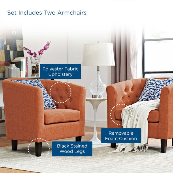 Modway Furniture Prospect 2 Piece Upholstered Armchair Set - Timeless Chesterfield Style for Elegant Living Spaces Orange EEI-3150-ORA-SET