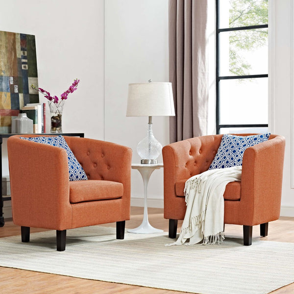 Modway Furniture Prospect 2 Piece Upholstered Armchair Set - Timeless Chesterfield Style for Elegant Living Spaces Orange EEI-3150-ORA-SET