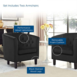 Modway Furniture Prospect Performance Velvet Armchair Set - Classic Chesterfield Style with Modern Comfort & Durability EEI-3153-BLK-SET